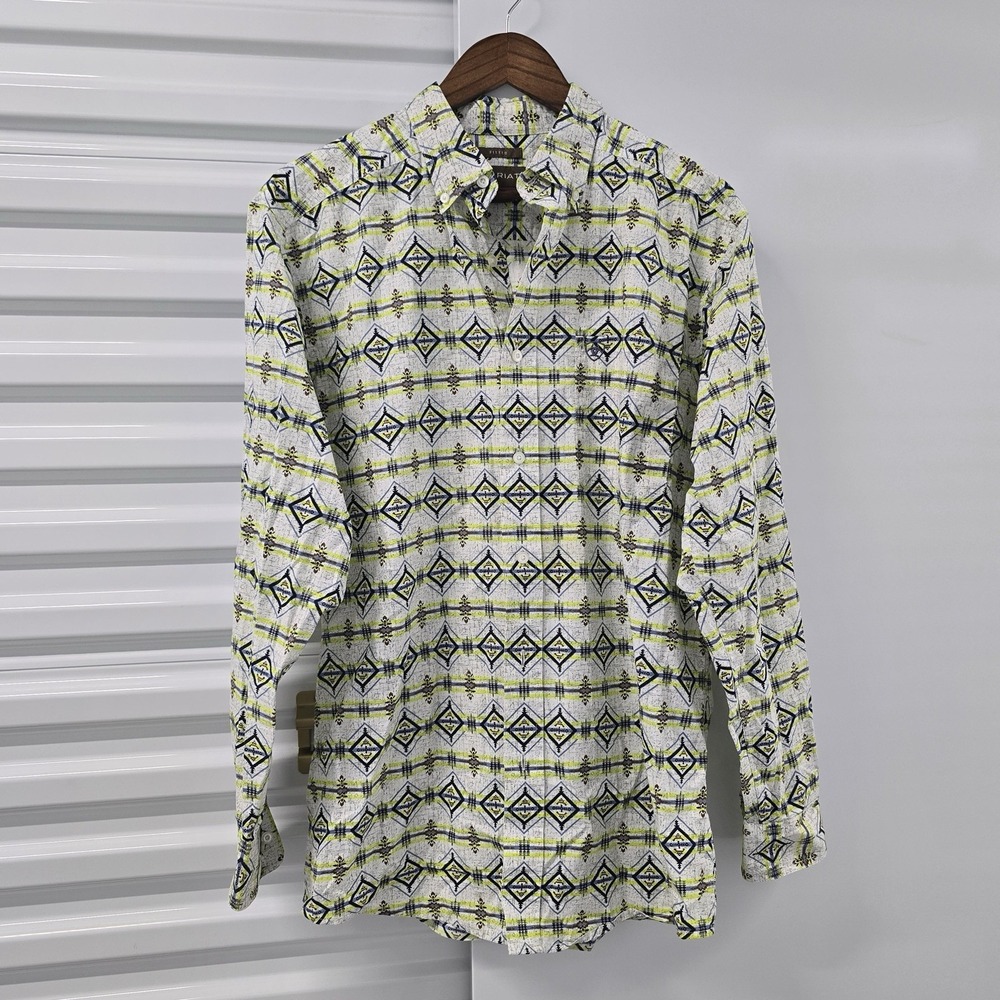 Ariat Fitted Western Shirt Mens Large Aztec Geometric‎ Pearl Snap Cowboy Rodeo